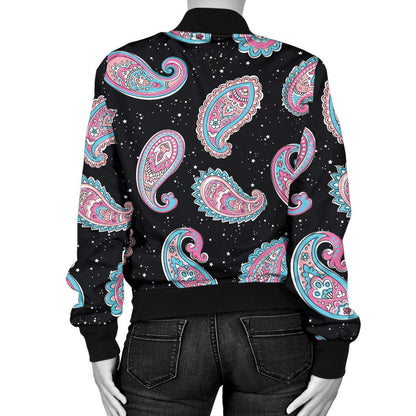 Paisley Pink Design Mandala Print Women Casual Bomber Jacket