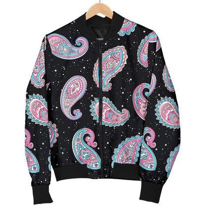 Paisley Pink Design Mandala Print Women Casual Bomber Jacket