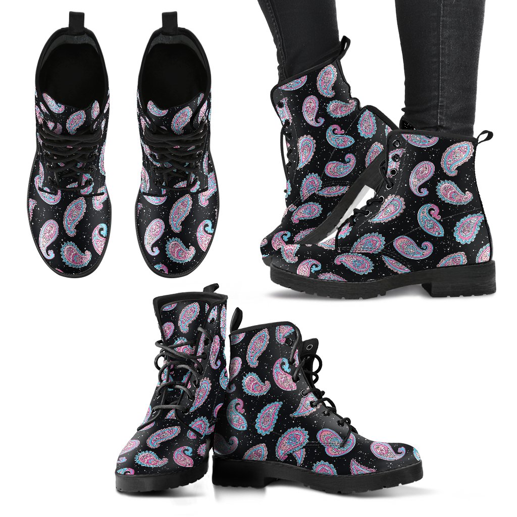 Paisley Pink Design Mandala Print Women Leather Boots-JTAMIGO.COM