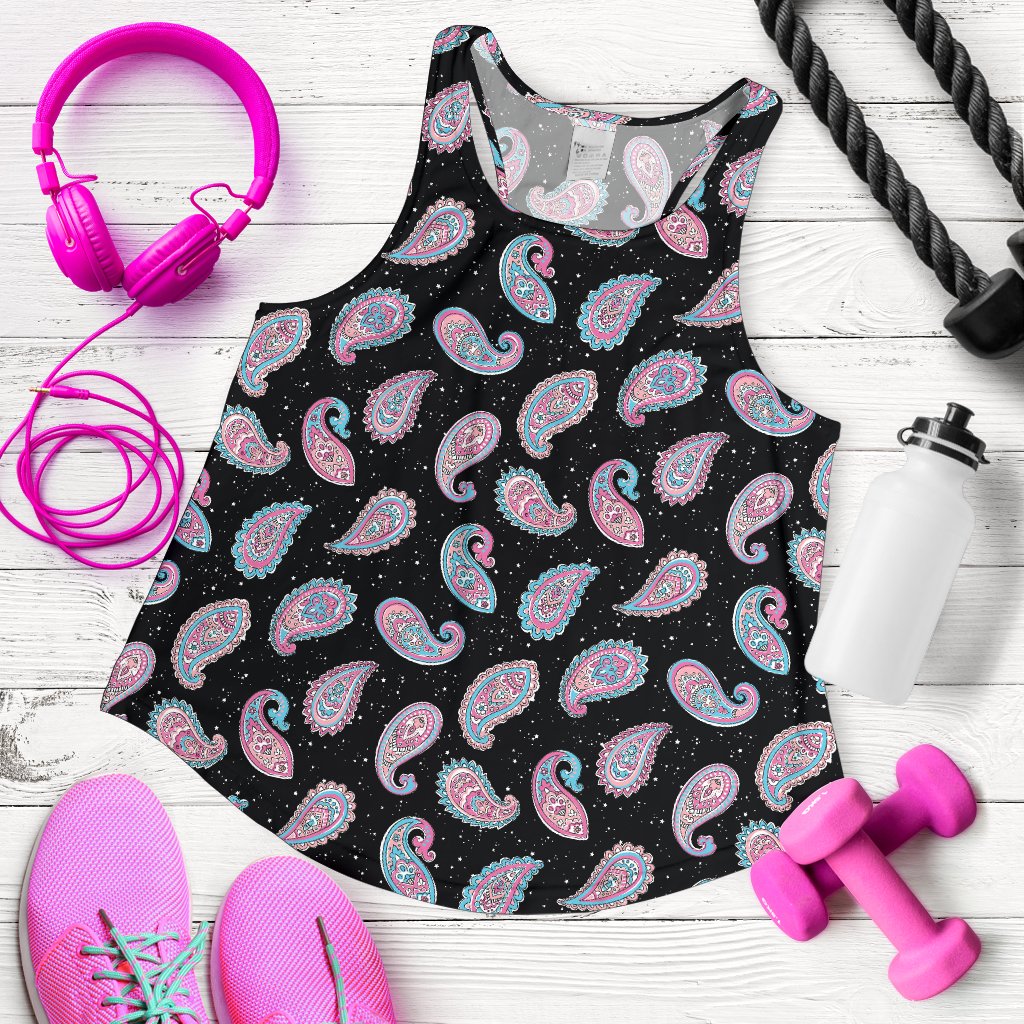 Paisley Pink Design Mandala Print Women Racerback Tank Top