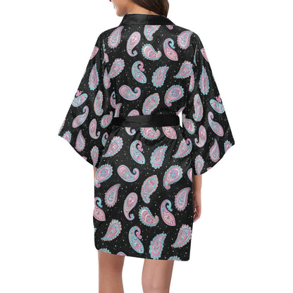 Paisley Pink Design Mandala Print Women Short Kimono Robe