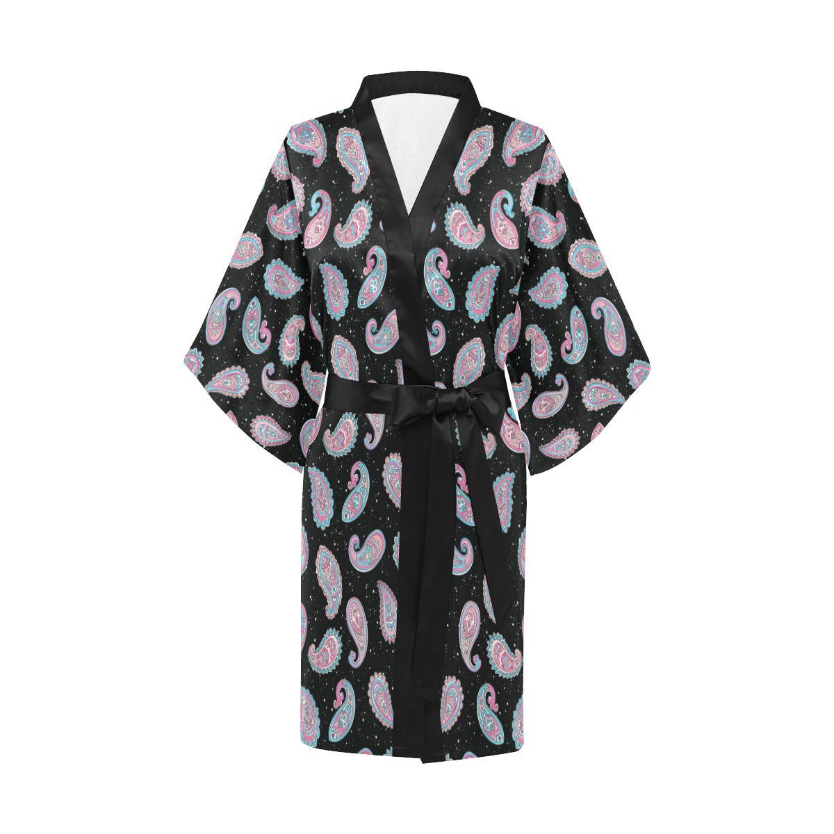 Paisley Pink Design Mandala Print Women Short Kimono Robe