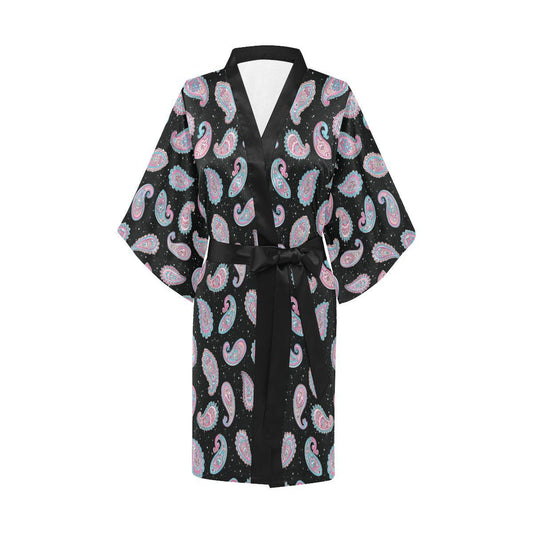 Paisley Pink Design Mandala Print Women Short Kimono Robe