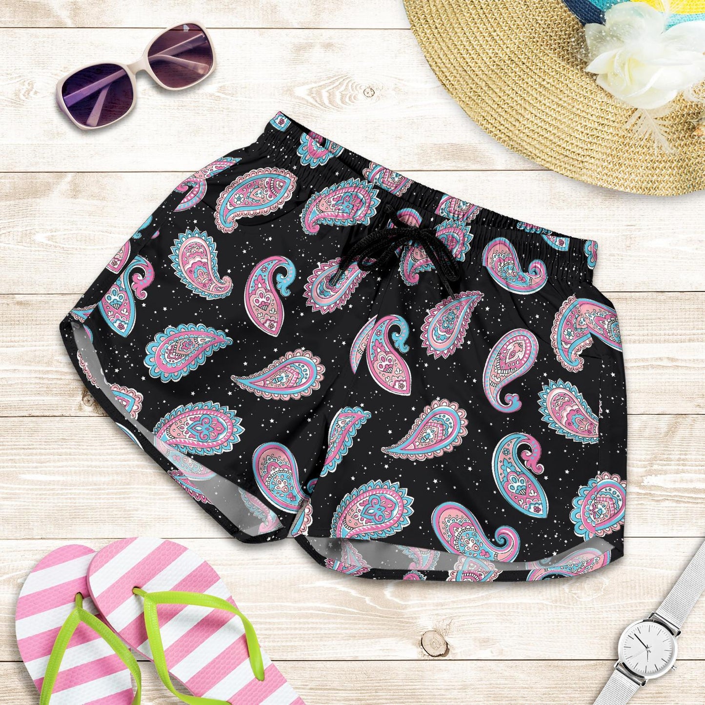 Paisley Pink Design Mandala Print Women Shorts-JTAMIGO.COM
