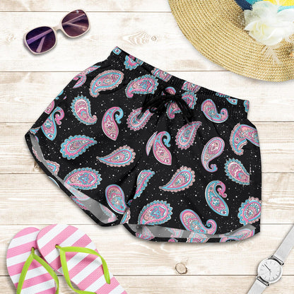 Paisley Pink Design Mandala Print Women Shorts-JTAMIGO.COM
