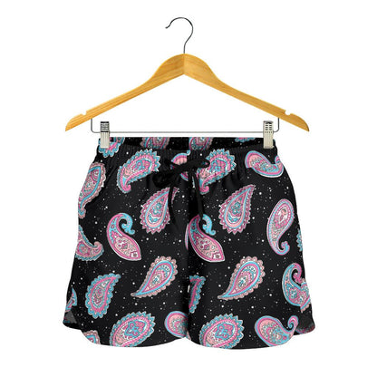 Paisley Pink Design Mandala Print Women Shorts-JTAMIGO.COM