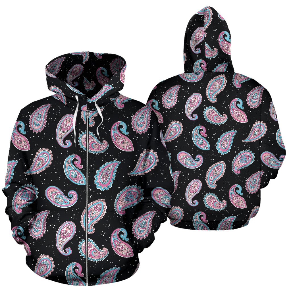 Paisley Pink Design Mandala Print Zip Up Hoodie