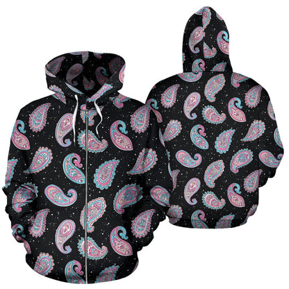 Paisley Pink Design Mandala Print Zip Up Hoodie