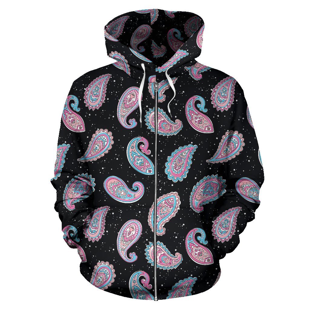 Paisley Pink Design Mandala Print Zip Up Hoodie