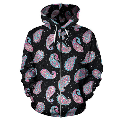 Paisley Pink Design Mandala Print Zip Up Hoodie