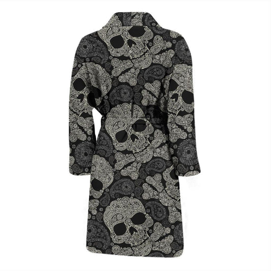 Paisley Skull Pattern Print Design A01 Men Bathrobe-JORJUNE.COM
