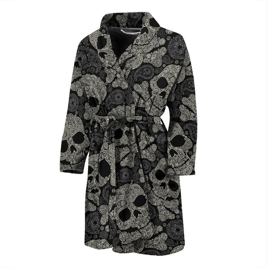 Paisley Skull Pattern Print Design A01 Men Bathrobe-JORJUNE.COM