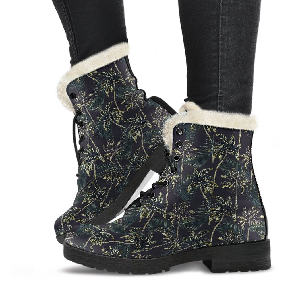 Palm Tree Background Design Print Faux Fur Leather Boots-JTAMIGO.COM