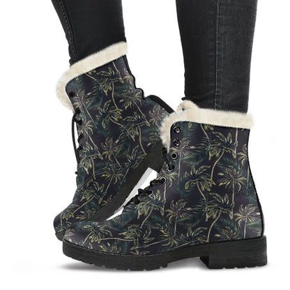 Palm Tree Background Design Print Faux Fur Leather Boots-JTAMIGO.COM
