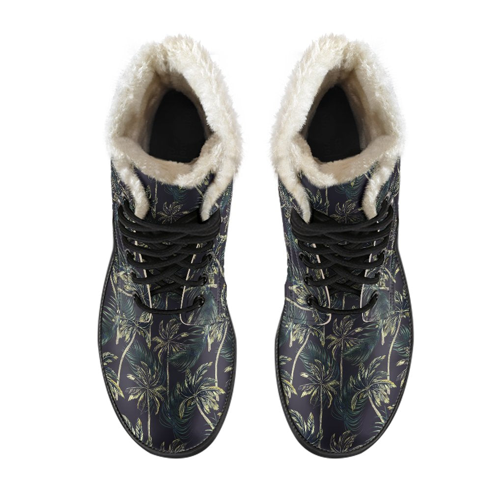 Palm Tree Background Design Print Faux Fur Leather Boots-JTAMIGO.COM