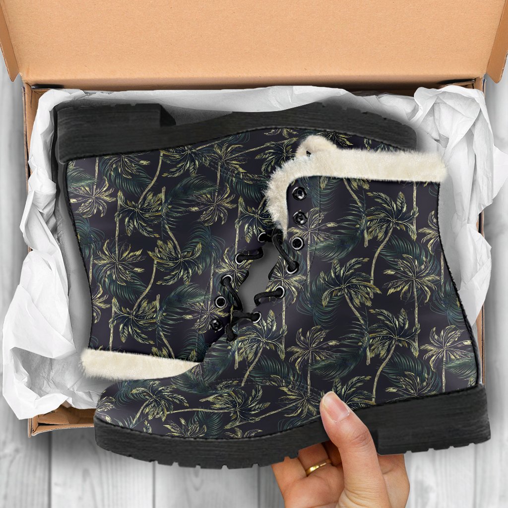 Palm Tree Background Design Print Faux Fur Leather Boots-JTAMIGO.COM