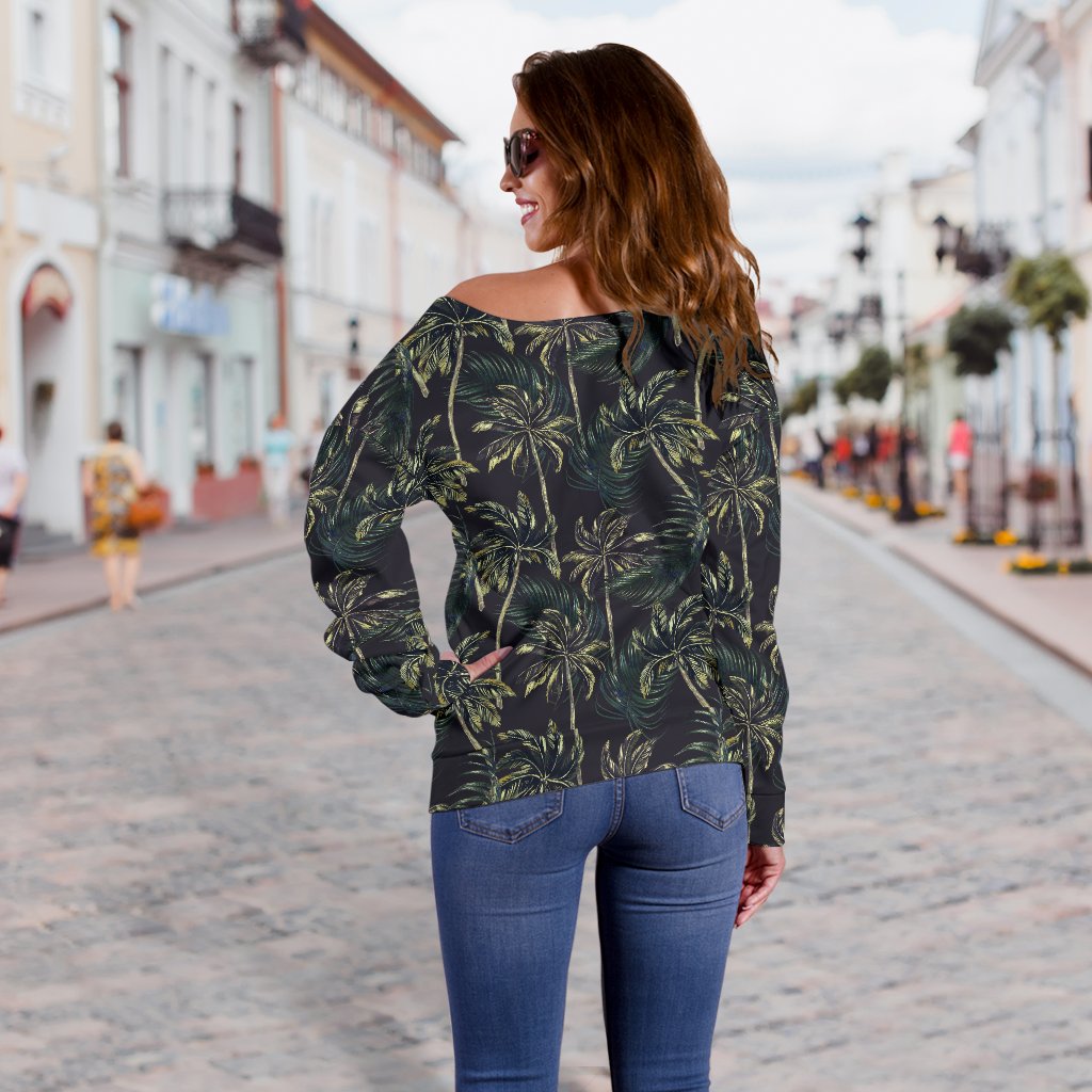 Palm Tree Background Design Print Off Shoulder Sweatshirt
