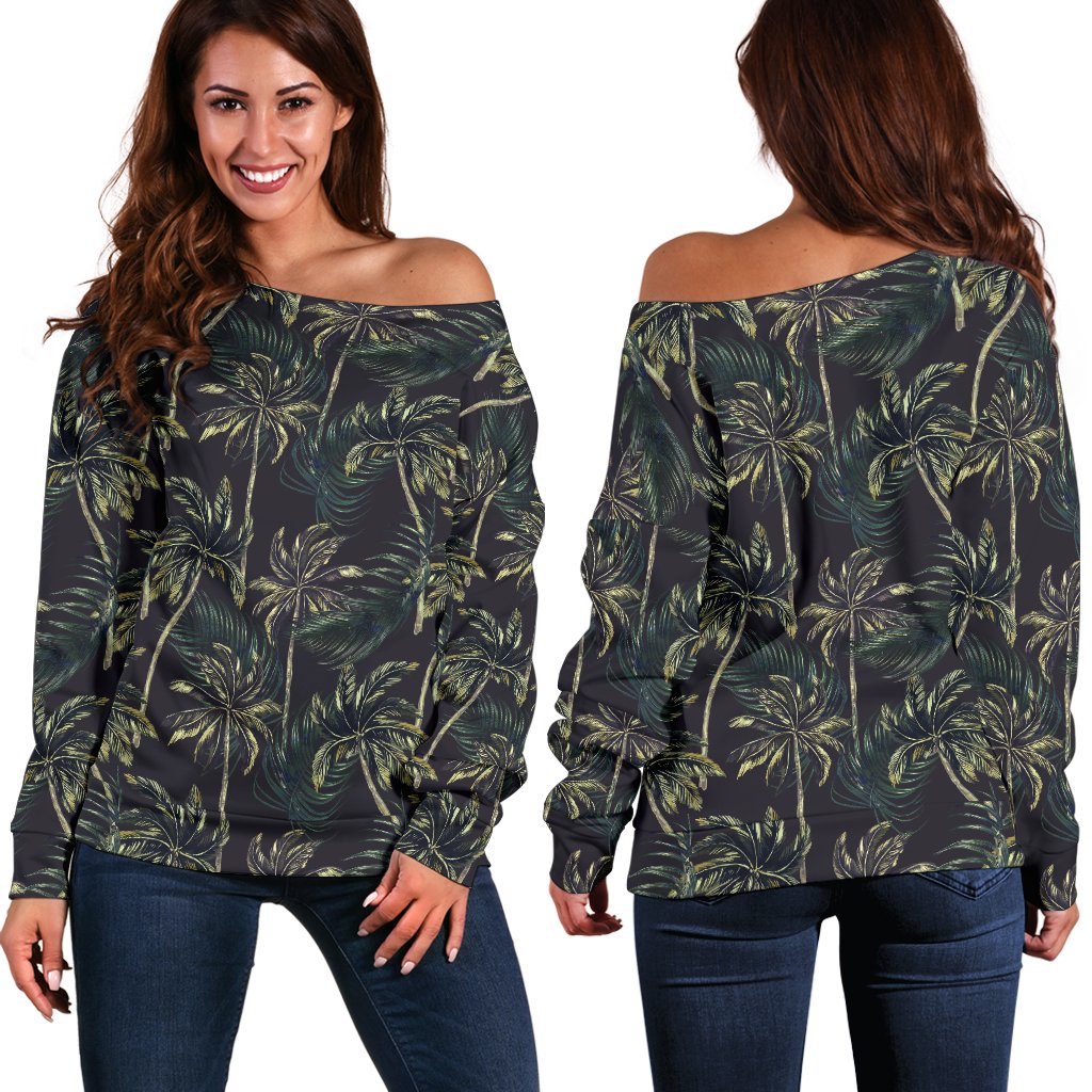 Palm Tree Background Design Print Off Shoulder Sweatshirt