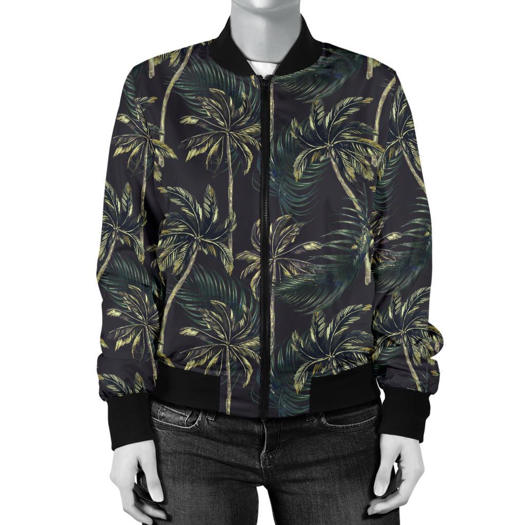Palm Tree Background Design Print Women Casual Bomber Jacket
