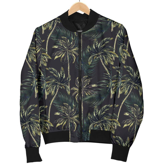Palm Tree Background Design Print Women Casual Bomber Jacket