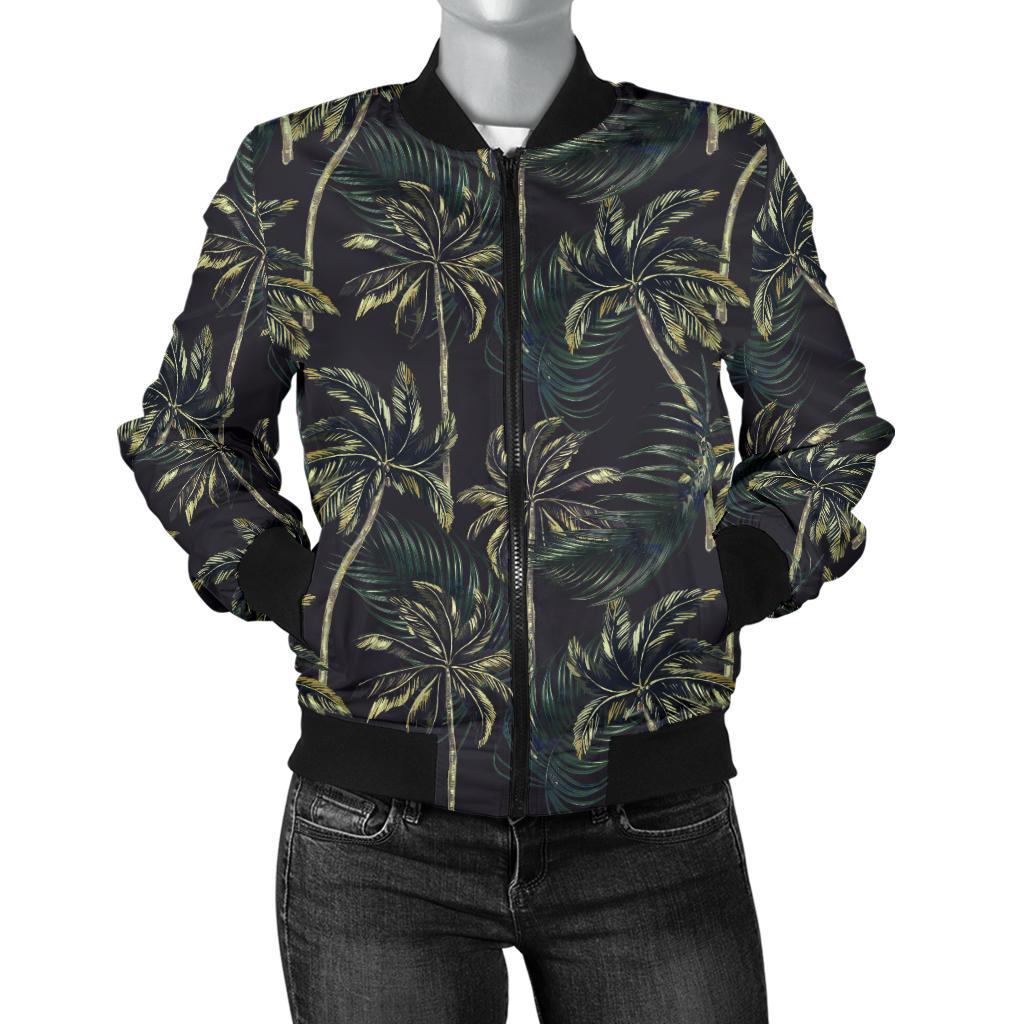 Palm Tree Background Design Print Women Casual Bomber Jacket