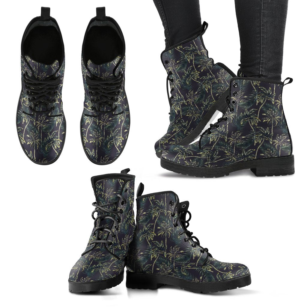 Palm Tree Background Design Print Women Leather Boots-JTAMIGO.COM