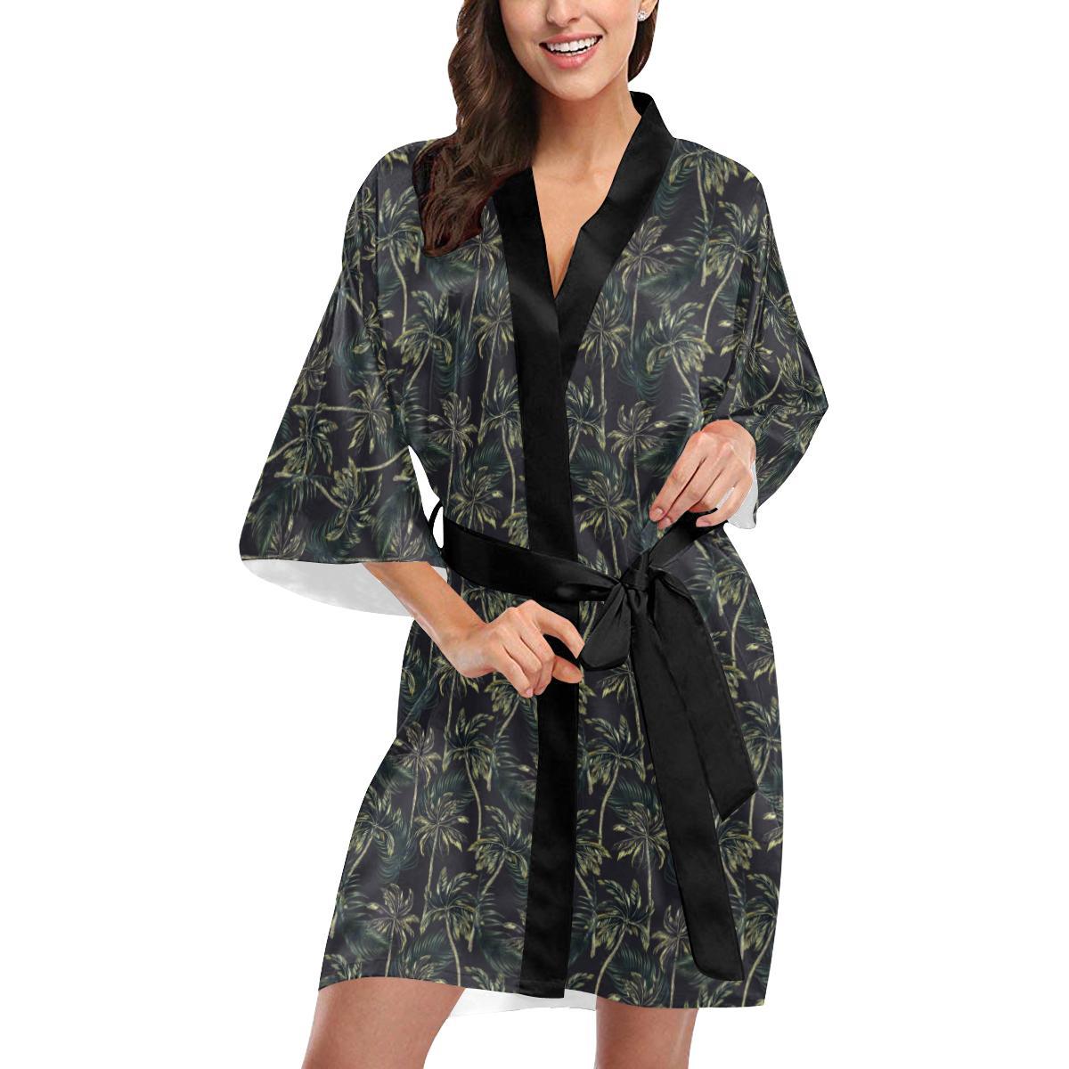 Palm Tree Background Design Print Women Short Kimono Robe