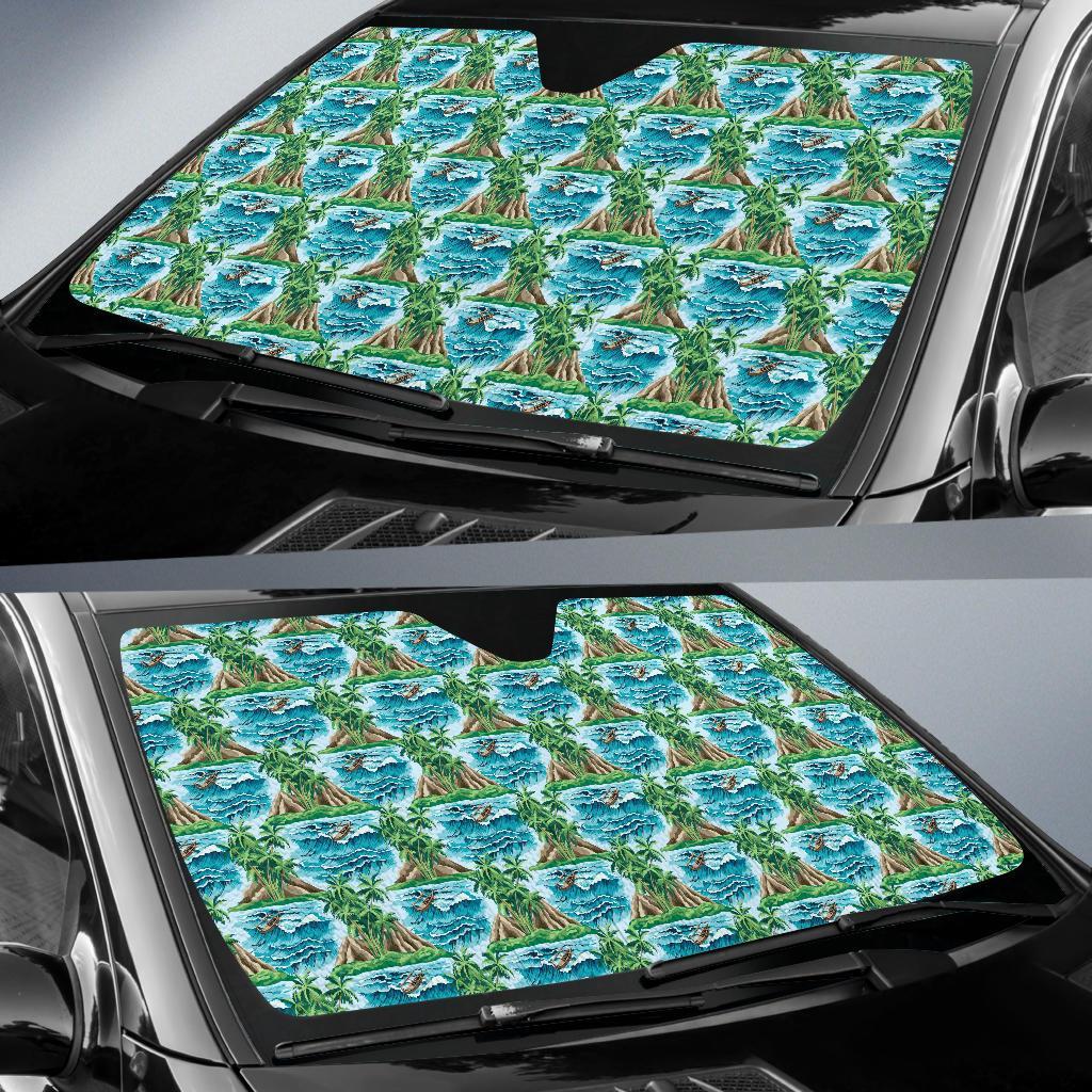 Palm Tree Hawaiian Themed Design Print Car Sun Shade For Windshield