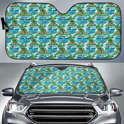 Palm Tree Hawaiian Themed Design Print Car Sun Shade For Windshield