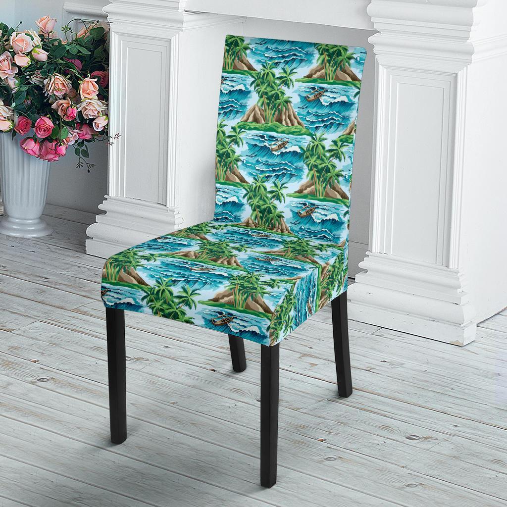 Palm Tree Hawaiian Themed Design Print Dining Chair Slipcover-JTAMIGO.COM