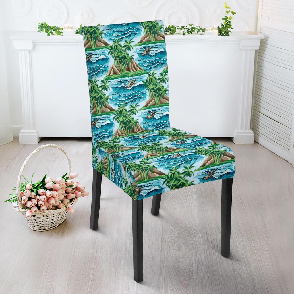 Palm Tree Hawaiian Themed Design Print Dining Chair Slipcover-JTAMIGO.COM