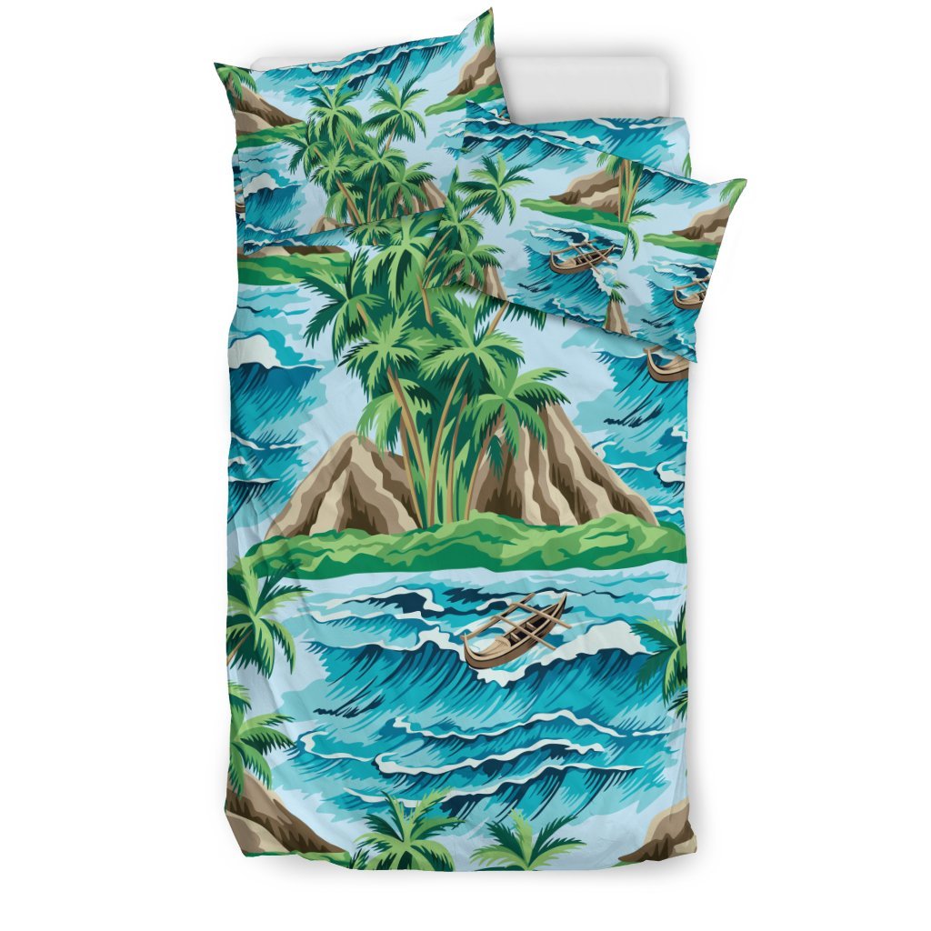 Palm Tree Hawaiian Themed Design Print Duvet Cover Bedding Set