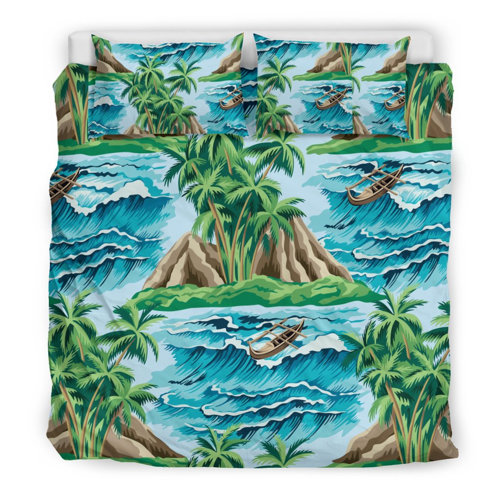 Palm Tree Hawaiian Themed Design Print Duvet Cover Bedding Set
