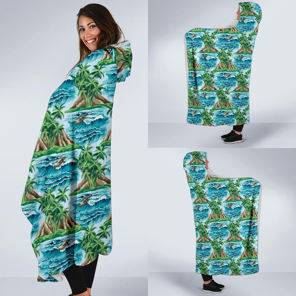 Palm Tree Hawaiian Themed Design Print Hooded Blanket-JTAMIGO.COM