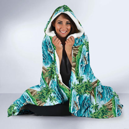 Palm Tree Hawaiian Themed Design Print Hooded Blanket-JTAMIGO.COM