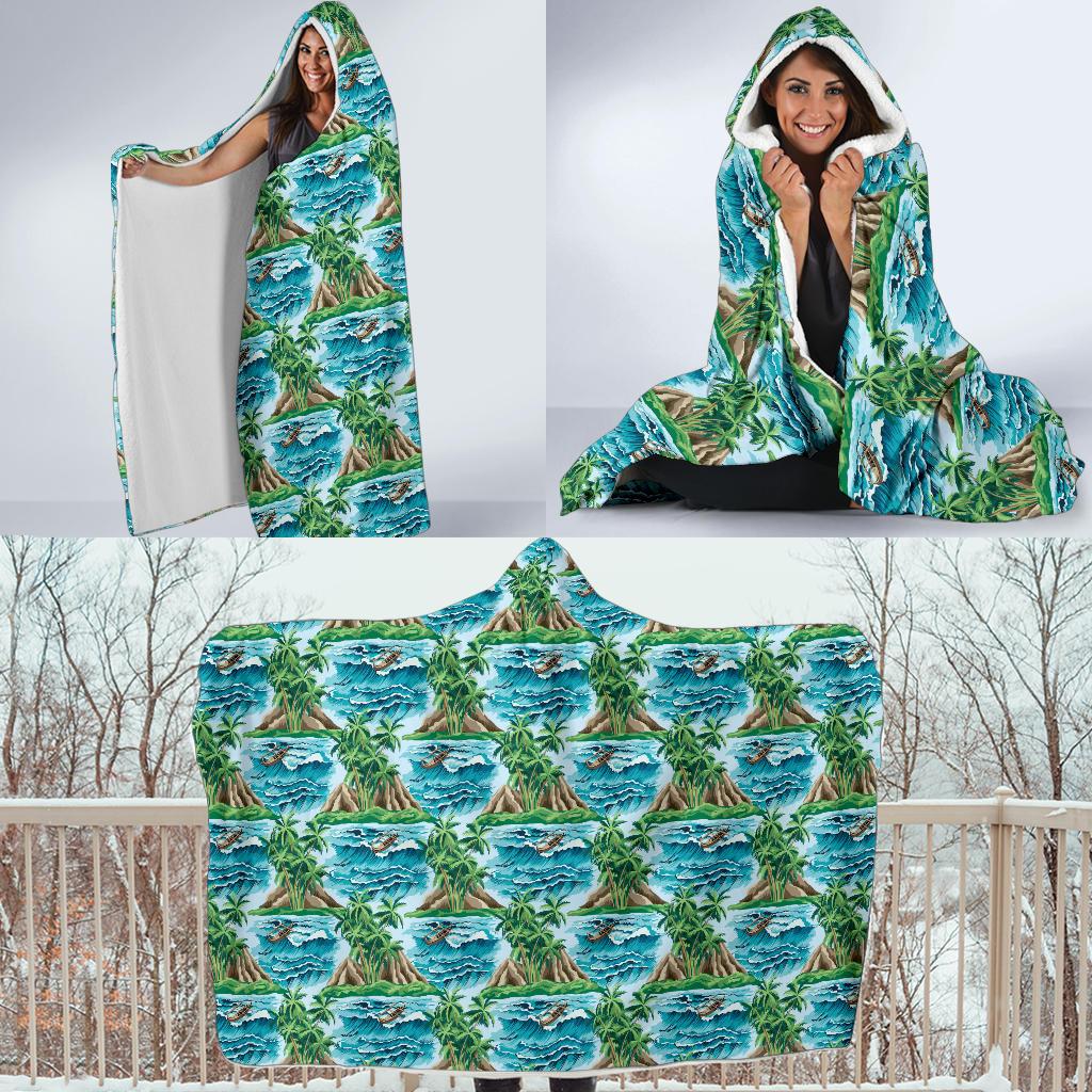 Palm Tree Hawaiian Themed Design Print Hooded Blanket-JTAMIGO.COM