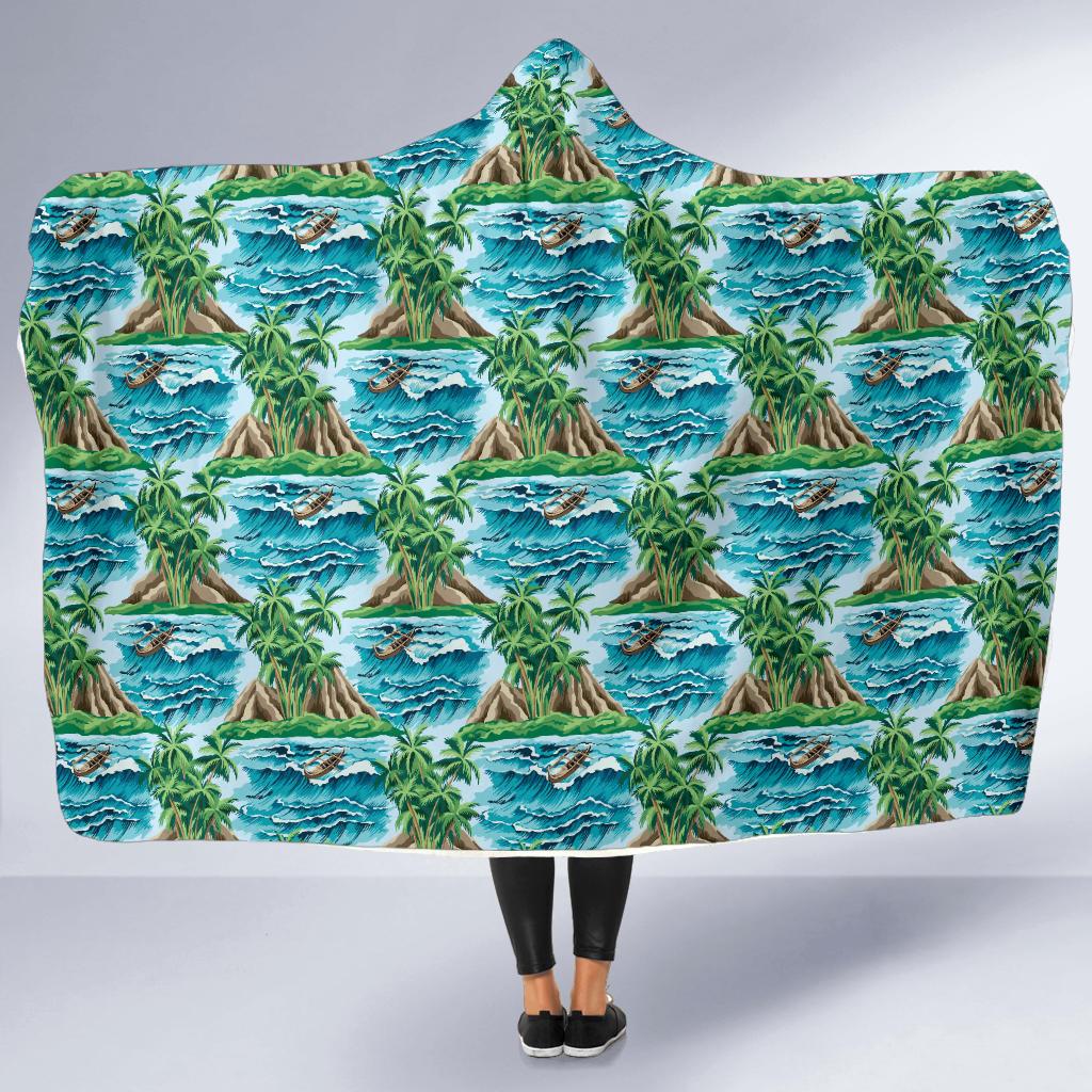 Palm Tree Hawaiian Themed Design Print Hooded Blanket-JTAMIGO.COM