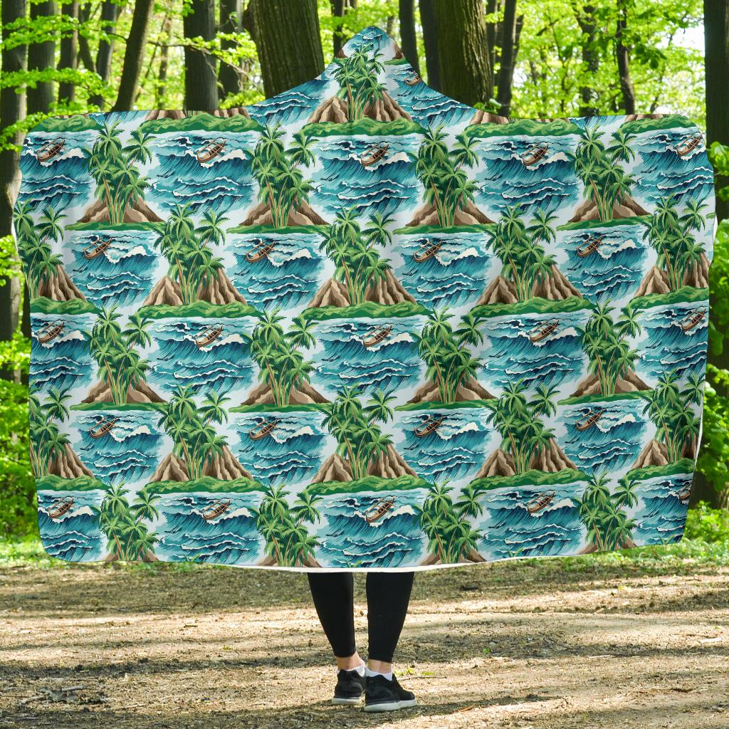 Palm Tree Hawaiian Themed Design Print Hooded Blanket-JTAMIGO.COM