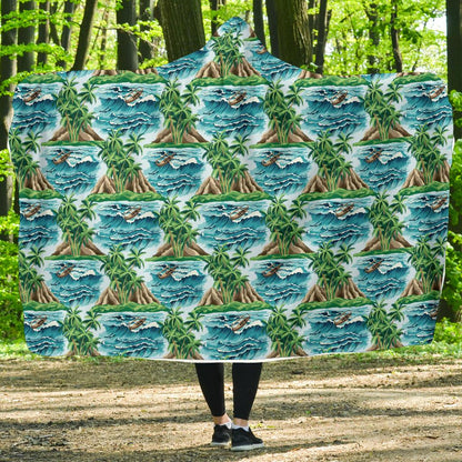 Palm Tree Hawaiian Themed Design Print Hooded Blanket-JTAMIGO.COM