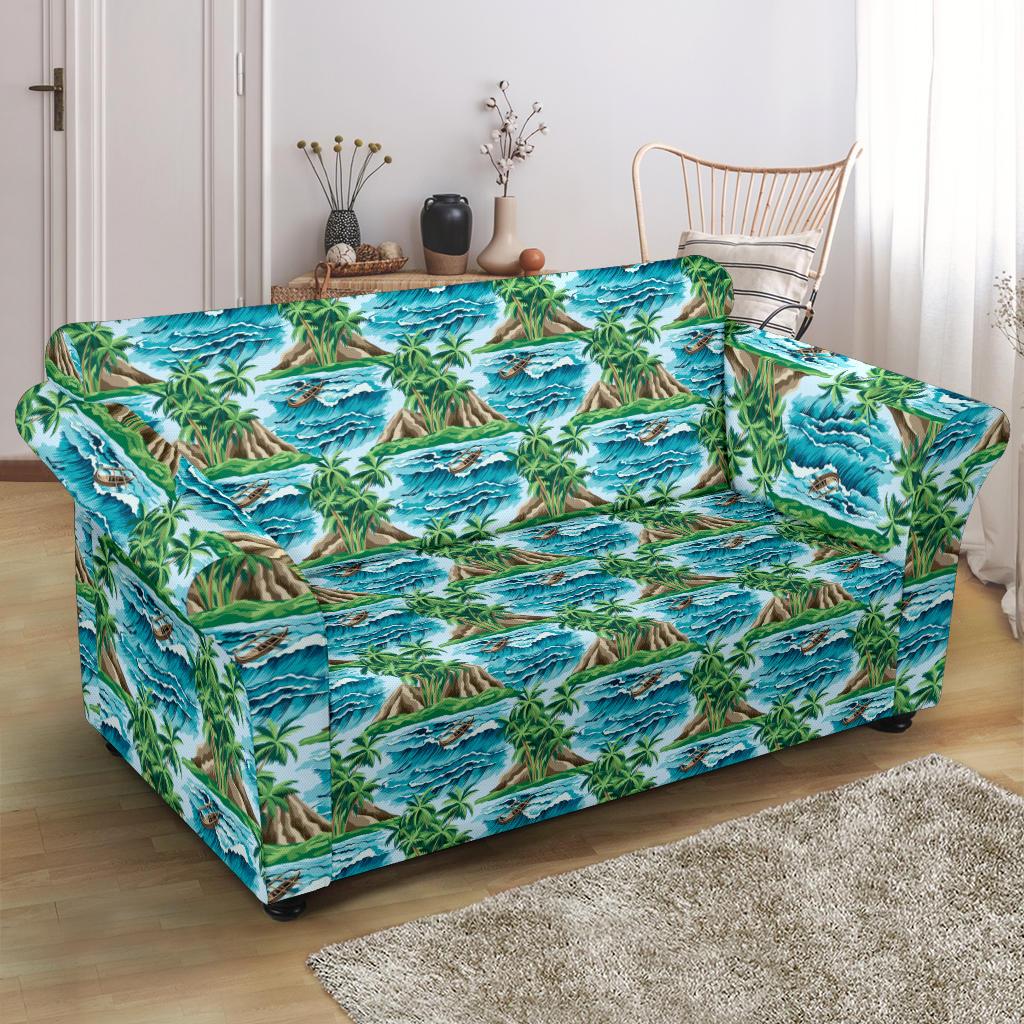 Palm Tree Hawaiian Themed Design Print Loveseat Slipcover-JTAMIGO.COM