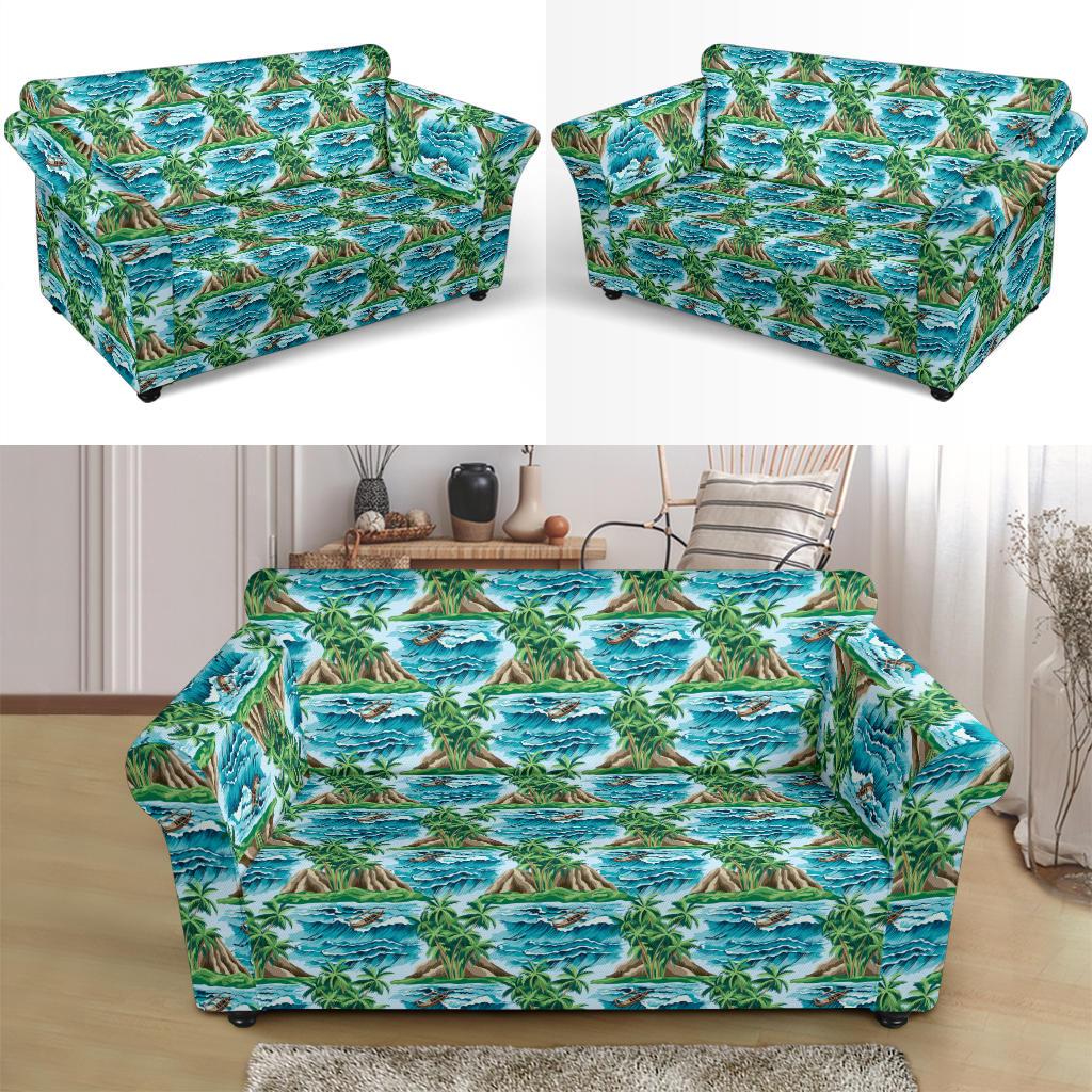 Palm Tree Hawaiian Themed Design Print Loveseat Slipcover-JTAMIGO.COM