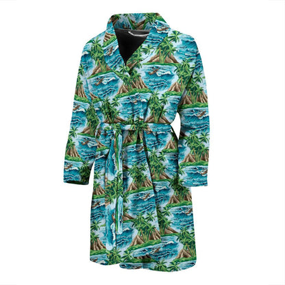 Palm Tree Hawaiian Themed Design Print Men Bath Robe-JTAMIGO.COM