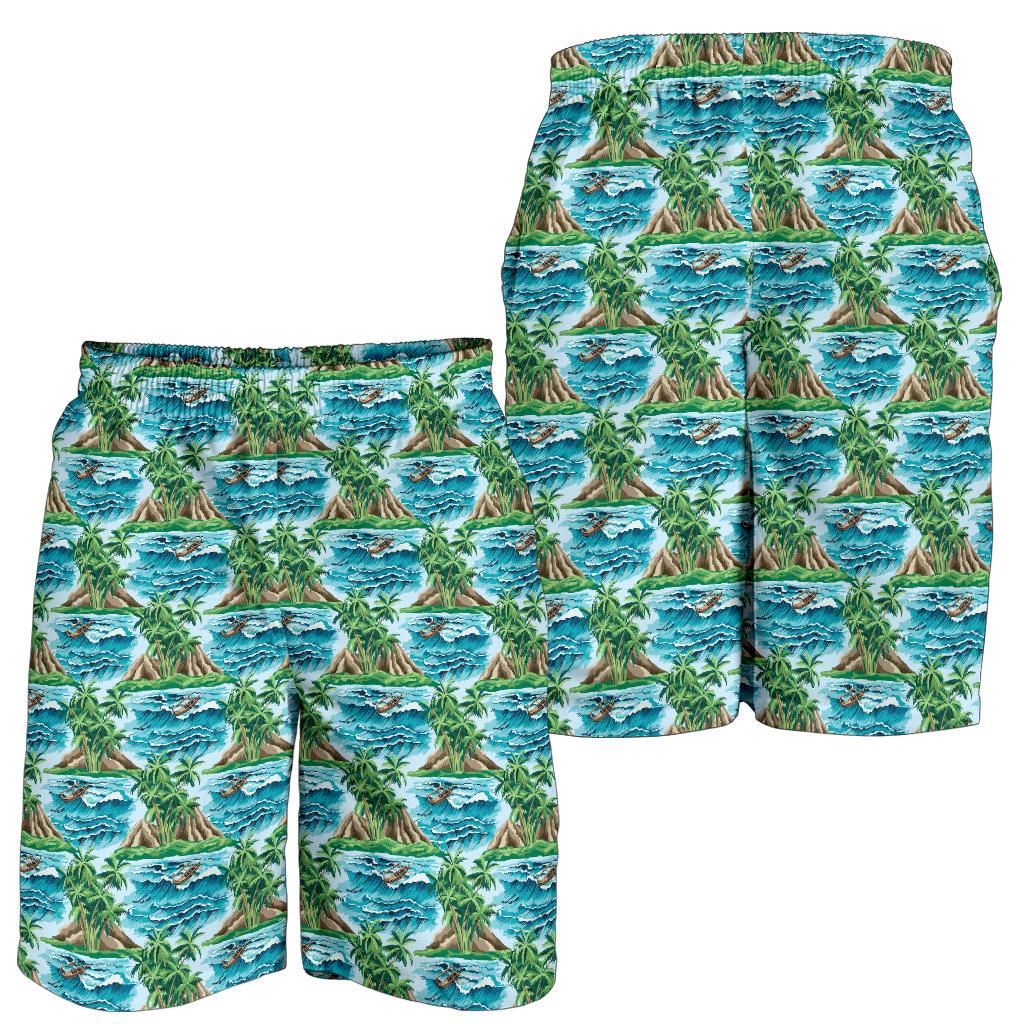 Palm Tree Hawaiian Themed Design Print Mens Shorts-JTAMIGO.COM