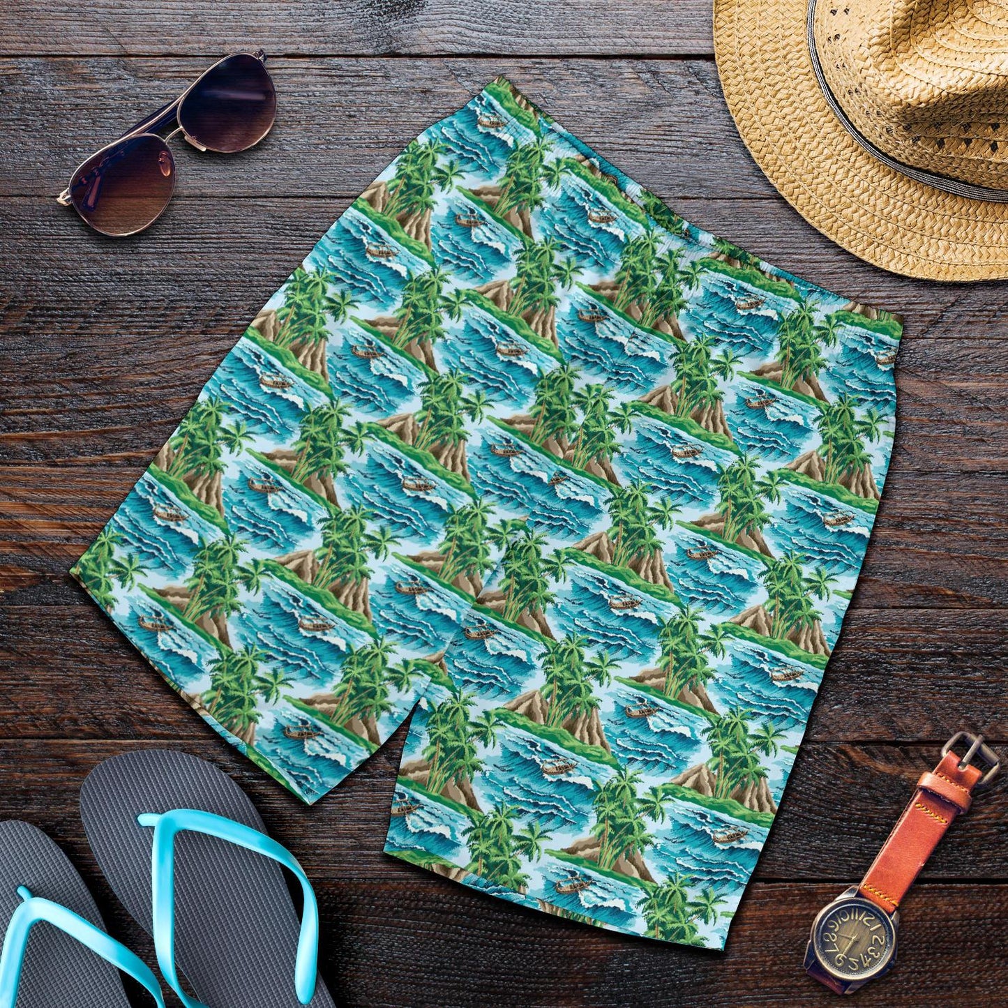Palm Tree Hawaiian Themed Design Print Mens Shorts-JTAMIGO.COM