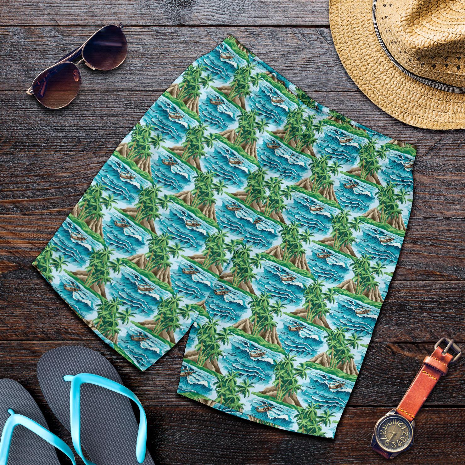 Palm Tree Hawaiian Themed Design Print Mens Shorts-JTAMIGO.COM