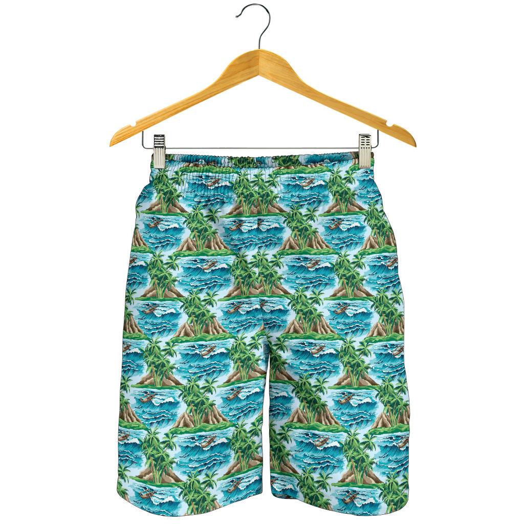 Palm Tree Hawaiian Themed Design Print Mens Shorts-JTAMIGO.COM