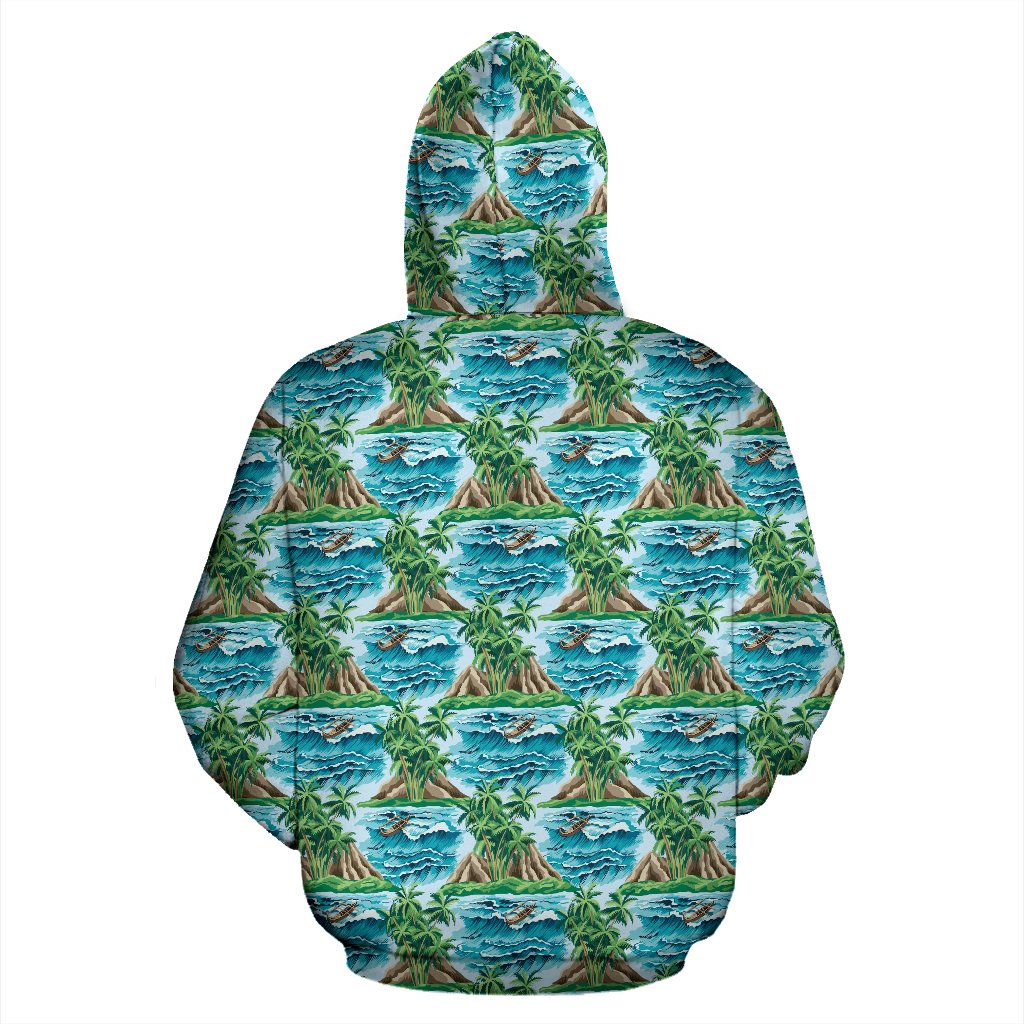 Palm Tree Hawaiian Themed Design Print Pullover Hoodie