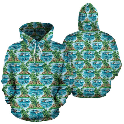Palm Tree Hawaiian Themed Design Print Pullover Hoodie
