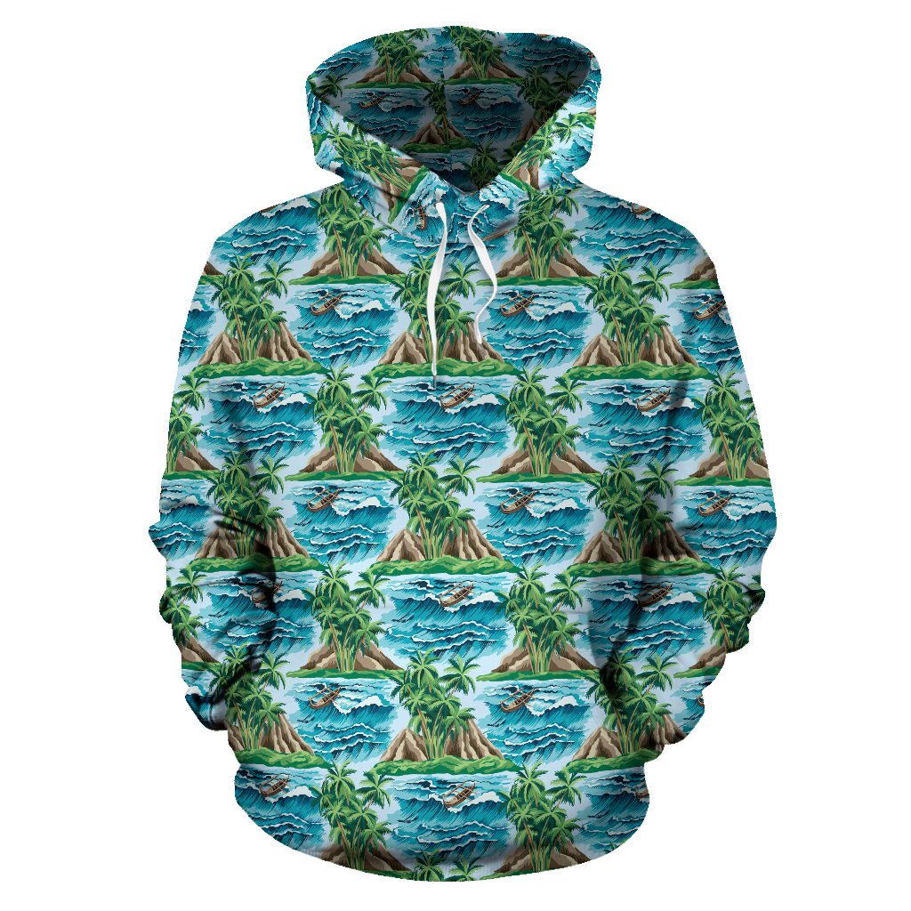 Palm Tree Hawaiian Themed Design Print Pullover Hoodie