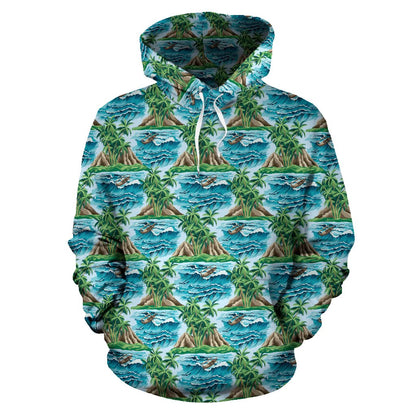 Palm Tree Hawaiian Themed Design Print Pullover Hoodie